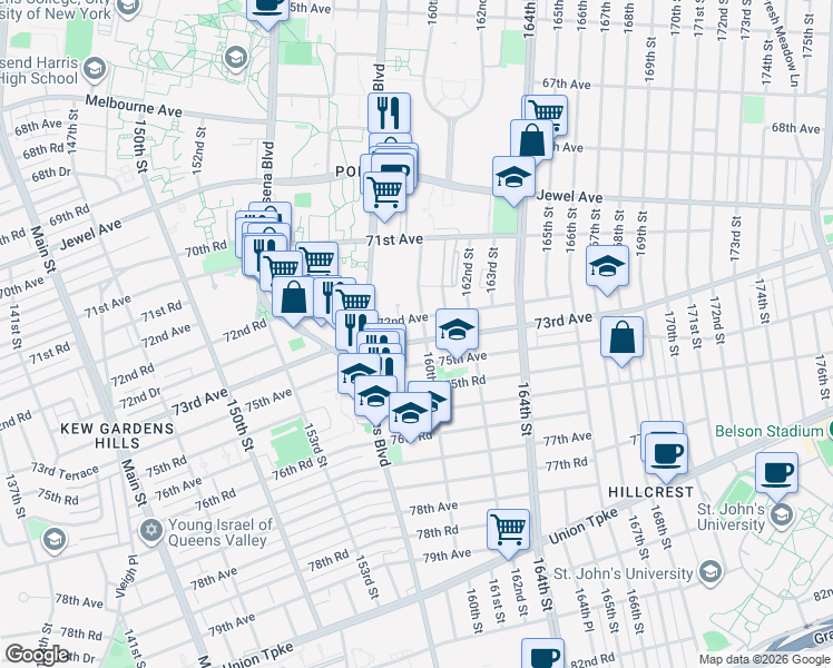 map of restaurants, bars, coffee shops, grocery stores, and more near in Queens