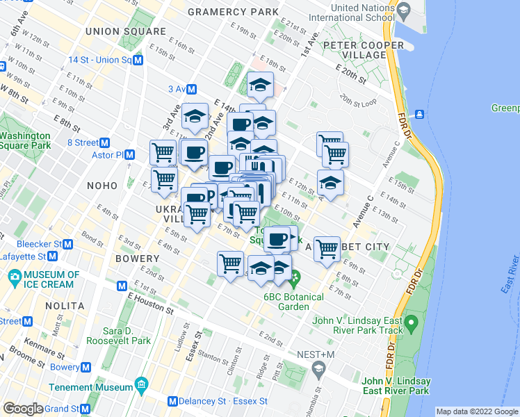 map of restaurants, bars, coffee shops, grocery stores, and more near in New York