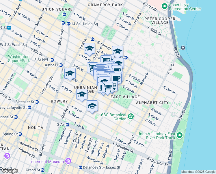 map of restaurants, bars, coffee shops, grocery stores, and more near 246 East 10th Street in New York