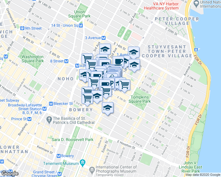 map of restaurants, bars, coffee shops, grocery stores, and more near 69 Saint Marks Place in New York
