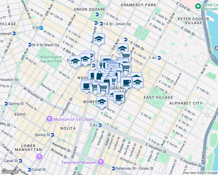 map of restaurants, bars, coffee shops, grocery stores, and more near in New York
