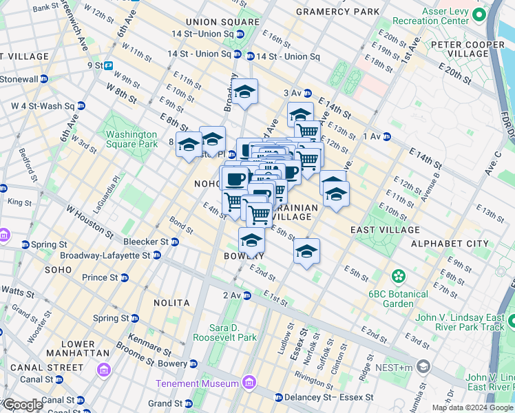 map of restaurants, bars, coffee shops, grocery stores, and more near in New York