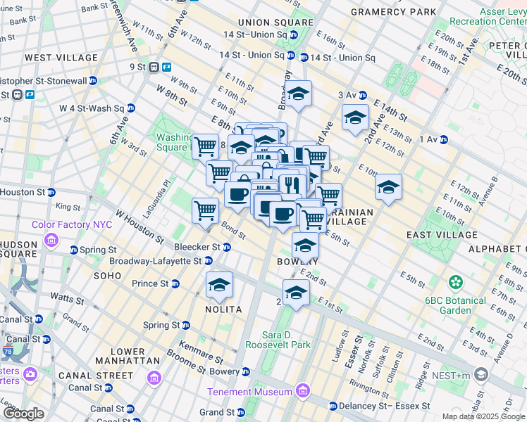map of restaurants, bars, coffee shops, grocery stores, and more near in New York