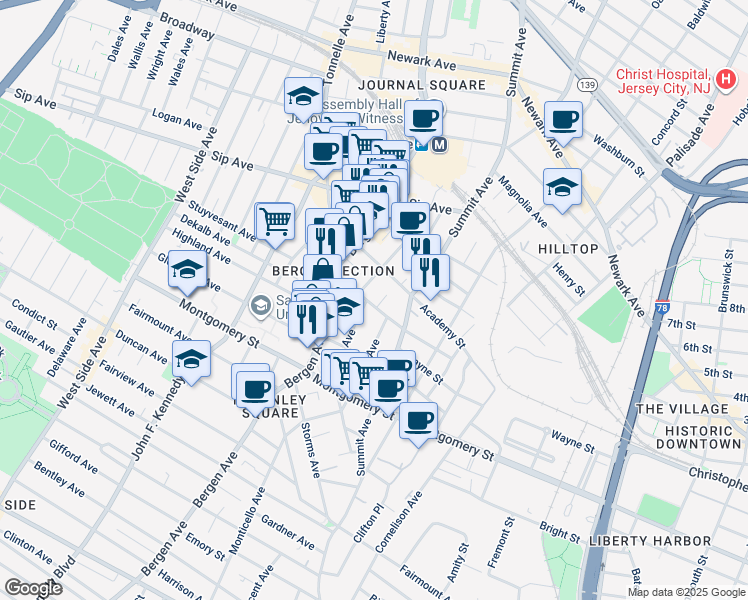 map of restaurants, bars, coffee shops, grocery stores, and more near 86 Tuers Avenue in Jersey City
