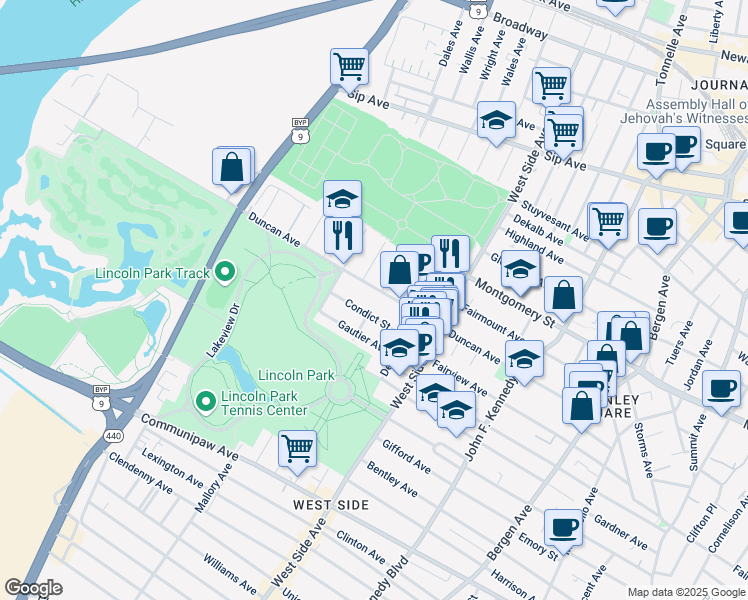 map of restaurants, bars, coffee shops, grocery stores, and more near 226 Duncan Avenue in Jersey City