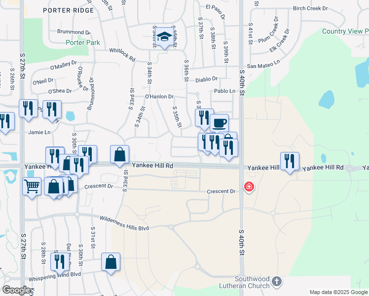 map of restaurants, bars, coffee shops, grocery stores, and more near 3509 Grainger Parkway in Lincoln