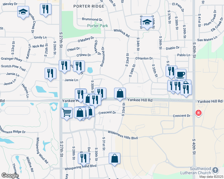 map of restaurants, bars, coffee shops, grocery stores, and more near 8401 South 33rd Street in Lincoln