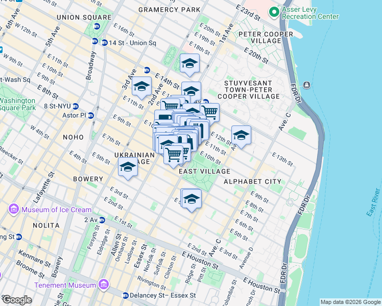 map of restaurants, bars, coffee shops, grocery stores, and more near in New York