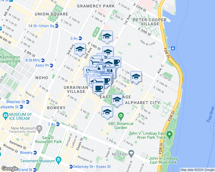 map of restaurants, bars, coffee shops, grocery stores, and more near in New York