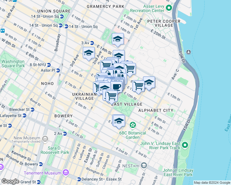 map of restaurants, bars, coffee shops, grocery stores, and more near in New York