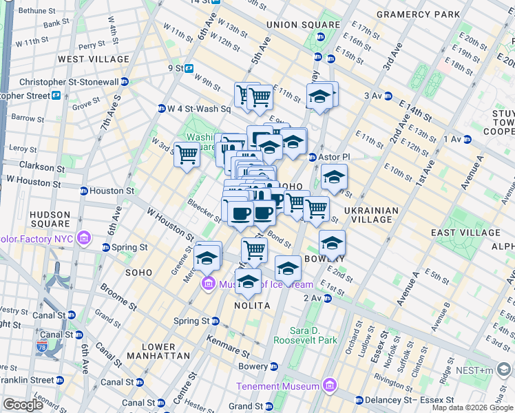 map of restaurants, bars, coffee shops, grocery stores, and more near in New York