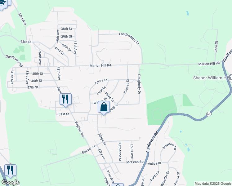 map of restaurants, bars, coffee shops, grocery stores, and more near 308 Woods Drive in New Brighton