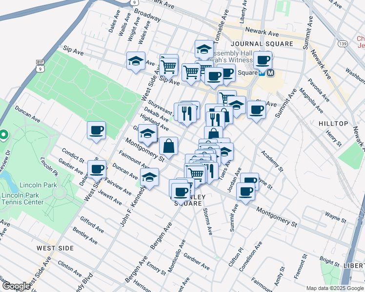 map of restaurants, bars, coffee shops, grocery stores, and more near 2684 John F. Kennedy Boulevard in Jersey City