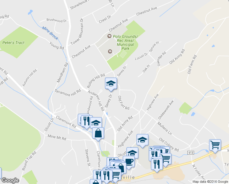 map of restaurants, bars, coffee shops, grocery stores, and more near 83 Seney Dr in Bernardsville