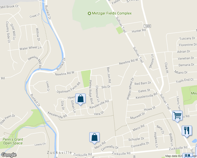 map of restaurants, bars, coffee shops, grocery stores, and more near 2730 Chestnut Lane in Easton