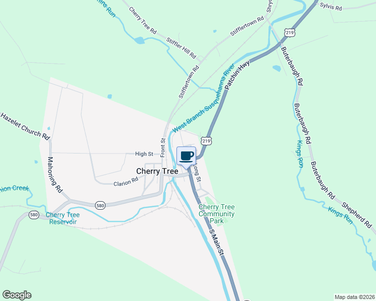 map of restaurants, bars, coffee shops, grocery stores, and more near 130 North Main Street in Cherry Tree