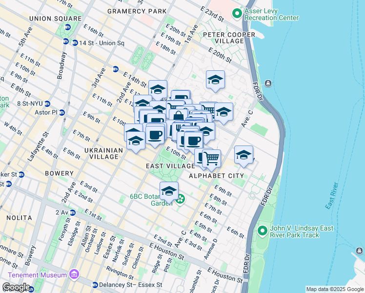 map of restaurants, bars, coffee shops, grocery stores, and more near in New York