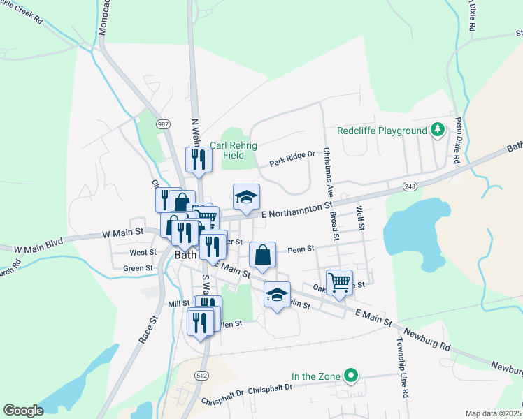 map of restaurants, bars, coffee shops, grocery stores, and more near 235 East Northampton Street in Bath