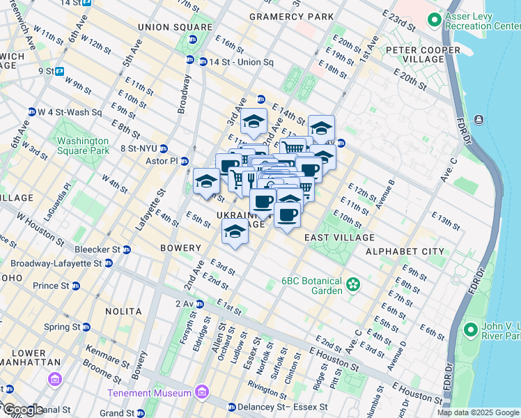map of restaurants, bars, coffee shops, grocery stores, and more near 69 Saint Marks Place in New York