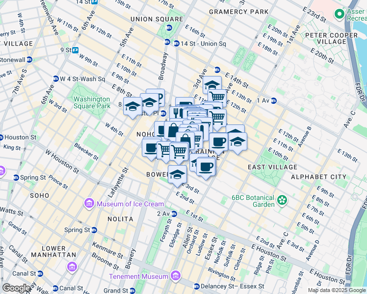 map of restaurants, bars, coffee shops, grocery stores, and more near in New York