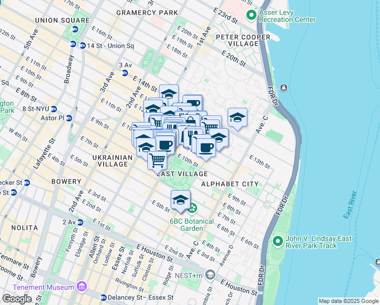 map of restaurants, bars, coffee shops, grocery stores, and more near in New York