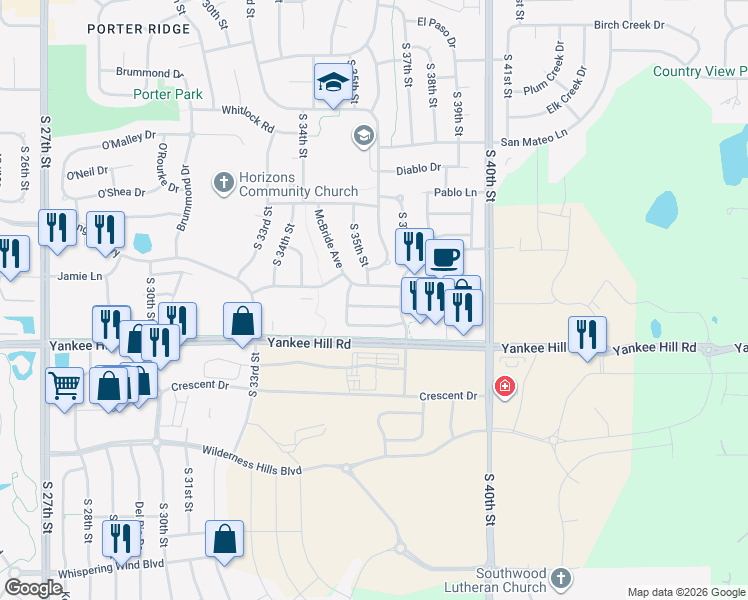 map of restaurants, bars, coffee shops, grocery stores, and more near 3552 McLaughlin Drive in Lincoln