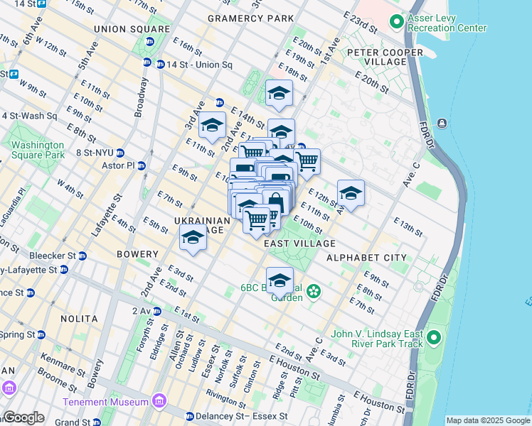 map of restaurants, bars, coffee shops, grocery stores, and more near in New York