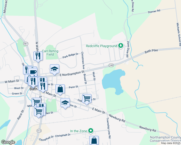map of restaurants, bars, coffee shops, grocery stores, and more near 522 East Northampton Street in Bath