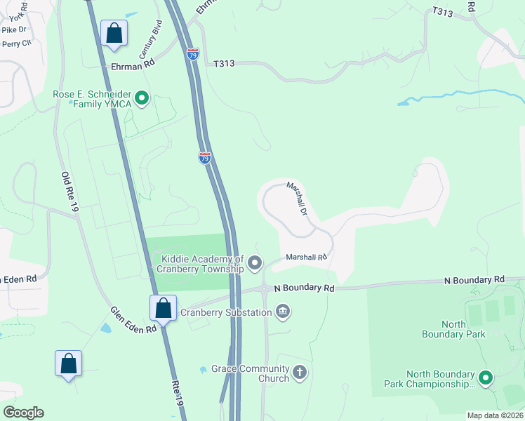 map of restaurants, bars, coffee shops, grocery stores, and more near 9304 Marshall Drive in Cranberry Township
