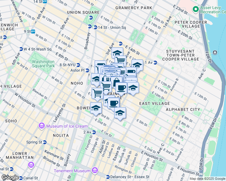 map of restaurants, bars, coffee shops, grocery stores, and more near in New York