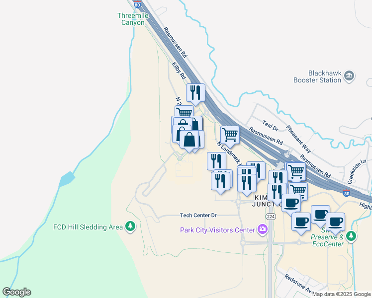 map of restaurants, bars, coffee shops, grocery stores, and more near 6699 North Landmark Drive in Park City