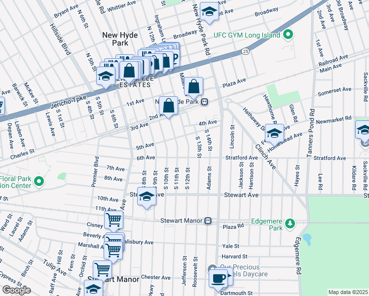 map of restaurants, bars, coffee shops, grocery stores, and more near 503 North 11th Street in New Hyde Park