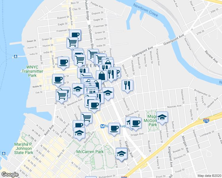 map of restaurants, bars, coffee shops, grocery stores, and more near in Brooklyn