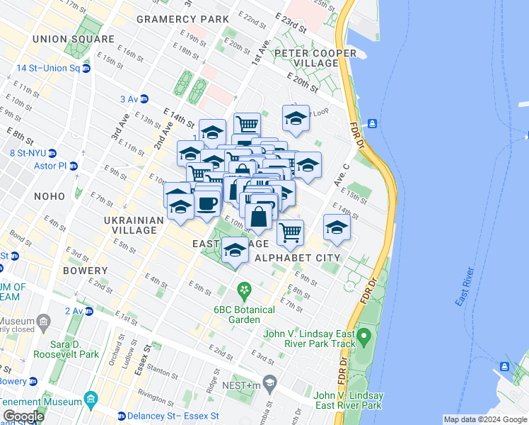 map of restaurants, bars, coffee shops, grocery stores, and more near in New York