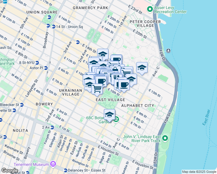 map of restaurants, bars, coffee shops, grocery stores, and more near in New York