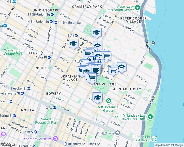 map of restaurants, bars, coffee shops, grocery stores, and more near in New York