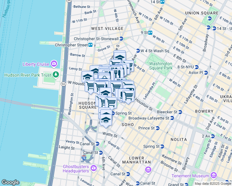 map of restaurants, bars, coffee shops, grocery stores, and more near 29 King Street in New York