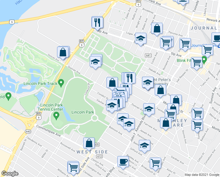map of restaurants, bars, coffee shops, grocery stores, and more near 226 Duncan Avenue in Jersey City
