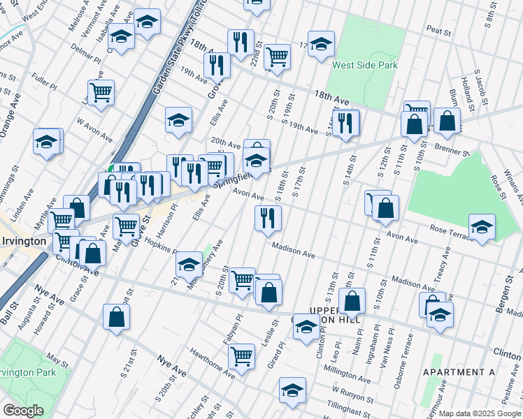 map of restaurants, bars, coffee shops, grocery stores, and more near 812 South 19th Street in Newark