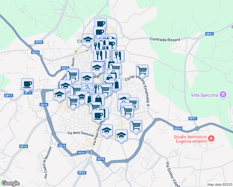map of restaurants, bars, coffee shops, grocery stores, and more near 206 Corso Giuseppe Garibaldi in Ostuni