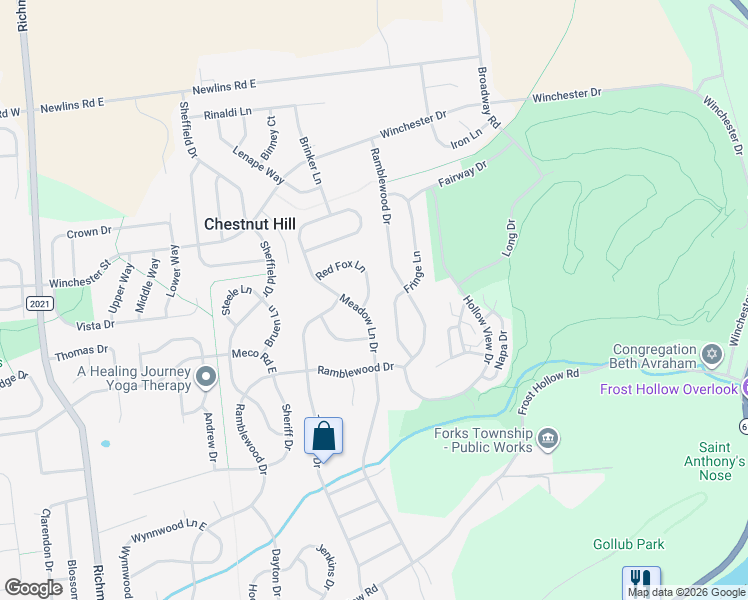 map of restaurants, bars, coffee shops, grocery stores, and more near 624 Red Fox Lane in Easton