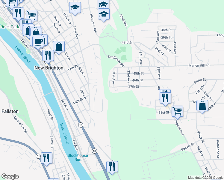 map of restaurants, bars, coffee shops, grocery stores, and more near 4705 31st Ave in New Brighton