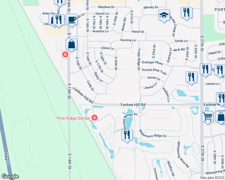 map of restaurants, bars, coffee shops, grocery stores, and more near 8450 Cody Drive in Lincoln
