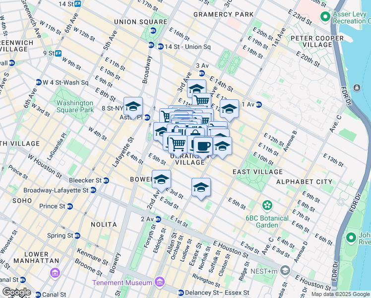 map of restaurants, bars, coffee shops, grocery stores, and more near 118 2nd Avenue in New York