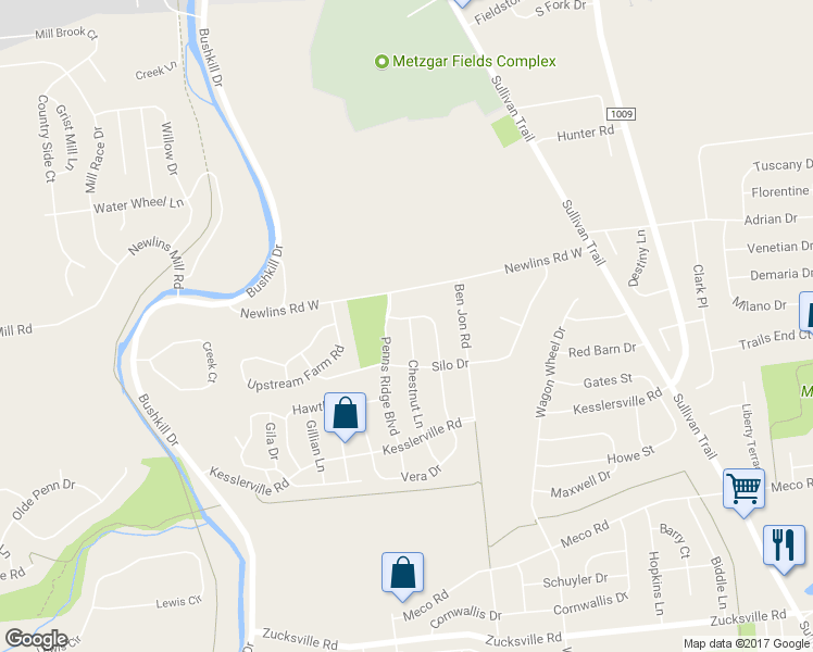 map of restaurants, bars, coffee shops, grocery stores, and more near 2785 Hickory Drive in Easton