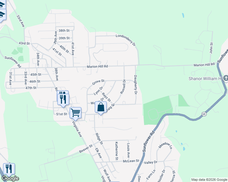 map of restaurants, bars, coffee shops, grocery stores, and more near 308 Woods Drive in New Brighton