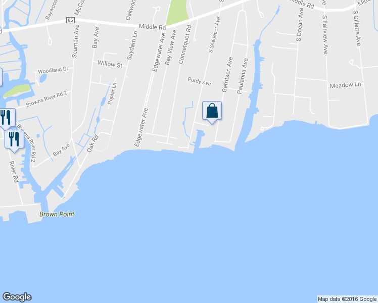 map of restaurants, bars, coffee shops, grocery stores, and more near 307 South Snedecor Avenue in Bayport