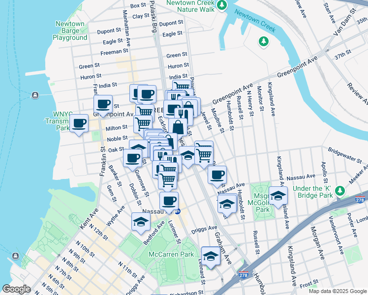 map of restaurants, bars, coffee shops, grocery stores, and more near in Brooklyn