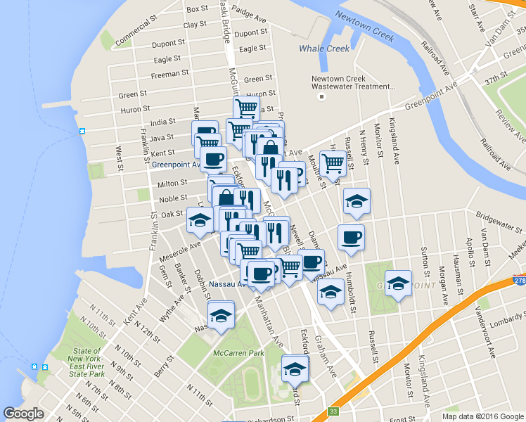 map of restaurants, bars, coffee shops, grocery stores, and more near in Brooklyn