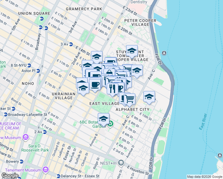 map of restaurants, bars, coffee shops, grocery stores, and more near in New York